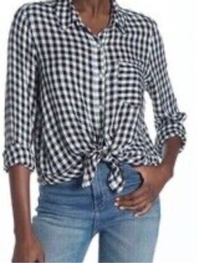 J. Crew Gingham Check Button Down Shirt With Roll tab Sleeves
